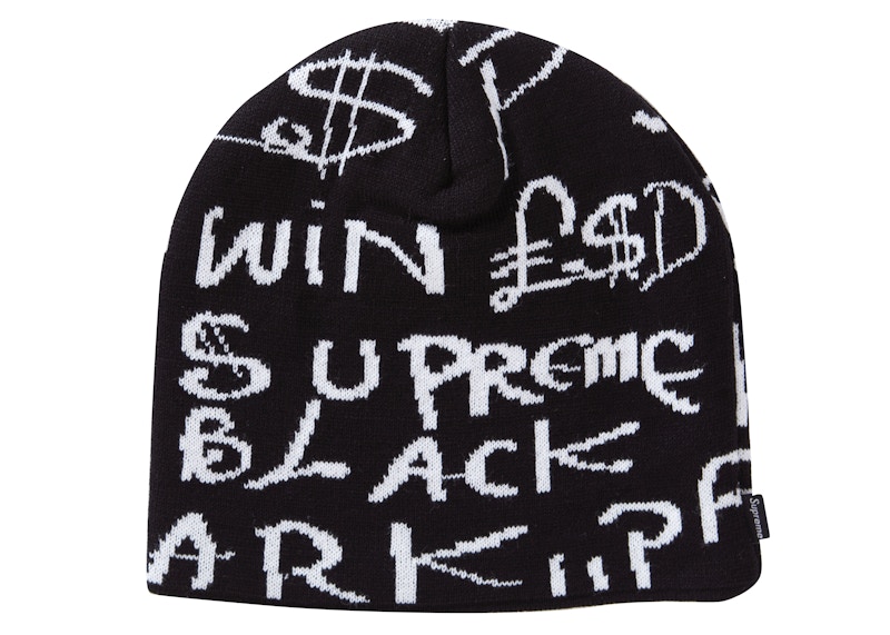 black and white supreme beanie