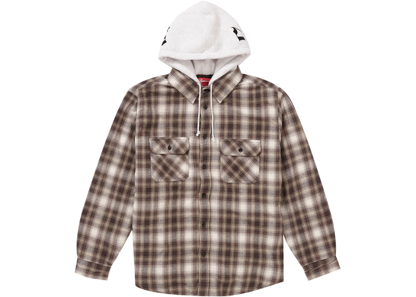 Supreme Hooded Flannel Zip Up Shirt Brown