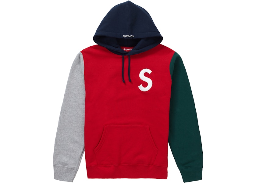 Supreme S Logo Colorblocked Hooded Sweatshirt Red